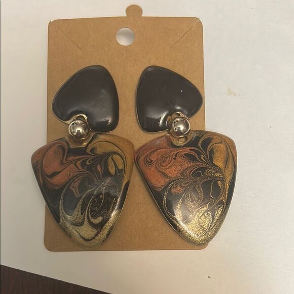 Black and Gold Statement Earrings - Picture 1 of 5